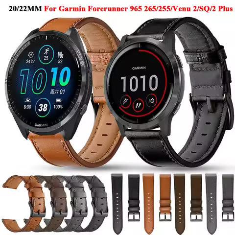 22 20mm Leather Band Straps For Garmin Forerunner 265 965 255 255M 245 645 158 55/Venu 2 Plus/Vivoac