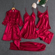 Pajama Set for Women - Ice Silk Multi-Color Five-Piece Suit