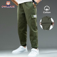 OWLLADE Cargo Jogger Pants for Kids Boy Stretchable C60 in Green B02 4T-2