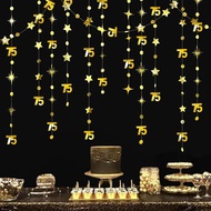 Gold 75th Birthday Decorations Number 75 Circle Dot Twinkle Star Garland Metallic Hanging Streamer B