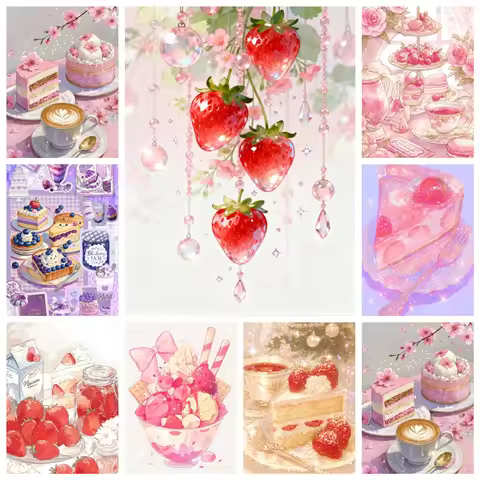 5D DIY Diamond Art Painting Kit Ice Cream Cake Coffee Soda Glitter Resin Full Drill Square Round Mos