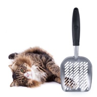 GGTU Long Handle Cat Litter Scoop Black/Grey Heavy Duty Cat Poop Scooper Pet Cleaning Tools Aluminum Alloy Cat Toilet Spoon Dog