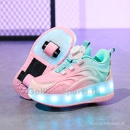 LED Double Wheel Shoes Heelys Girls Luminous Wheel Skate Shoes Girls Low-Top Leather Sneakers Parent