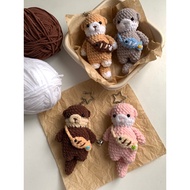 Handmade Wool Keychain Otter Carrying Fish Bag