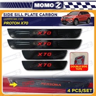 Car Proton X70 Door Side Sill Step Plates Carbon Fiber With Red Logo Emblem Word Car 4 PCS SCRATCH PANEL COVER