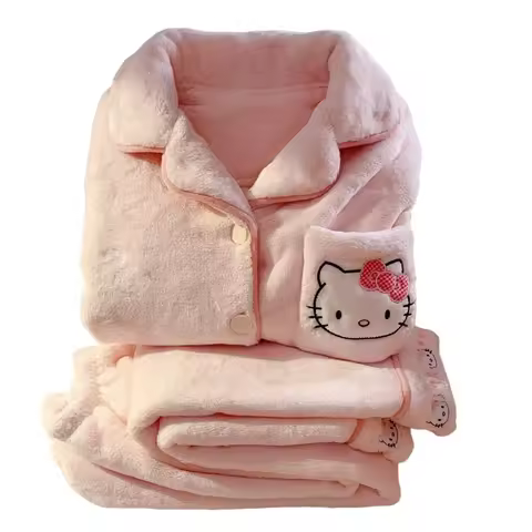 New Sanrio Hello Kitty Pompompurin Cute Creative Anime Movie Thickened Velvet Pajamas Cartoon Person