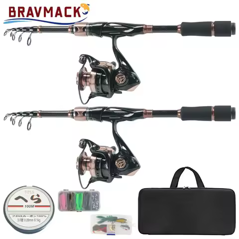 BRAVMACK 2.1M Telescopic Fishing Combo Kit - Lightweight 2.1m Fishing Rod, MT3000 Reel, Full Tackle 