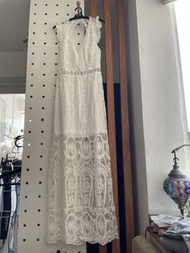 [全新] 白色喱士長裙露腰連身裙 white lace maxi dress 鏤空 露背 蕾絲