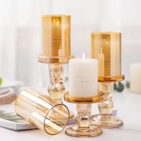 1pcs Glass Candle Holder Decor For Home Decoration Glass Candlestick Candle Holder Outdoor Tapered C