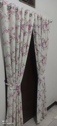 Gorden Smokring / gorden pintu dan jendela motif bunga pink kecil 12 ring 140 cm x 220 cm