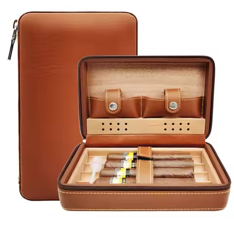 Leather Wooden Cigar Humidor Box Case Cigar Humidifier Humidor Moisturizing Box Case Tobacco Cigar T