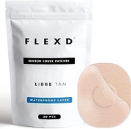 Flexd - Freestyle Waterproof Sensor Covers for Libre 2 &amp; 3 - (30 Pcs) - Libre 3 Sensor Covers - CGM Adhesive Patches - Without Adhesive in The Center - (Oval - 2 Layers - Tan)