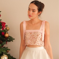 LUCA STUDIO_Valentina crop top- (Pre-order 4 วัน) - เสื้อครอป กระดุมหลัง ผ้าปักประดับลูกปัดและเลื่อม