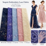 Sequin Mesh Fabric Stars Moon Embroidery Lace Fabric for Dress Wedding DIY