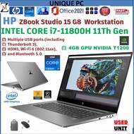 HP ZBook Studio 15 G8  Workstation INTEL CORE i7-11800H-11Th Gen 32GB Ram DDR4 512GB SSD 4GB GPU NVI