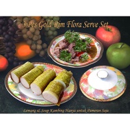 3 PC GOLD RIM FLORA COLLECTION SERVE SET SE10147G