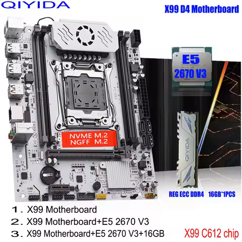 QIYIDA X99 Motherboard Set Kit LGA 2011-3 Xeon E5 2670 V3 CPU Processor 16G REG ECC DDR4 RAM Memory 