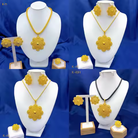 AU999 Women's Flourishing Flower Necklace Earrings Ring Set 24K Gold - Valuable gold, decorative & c