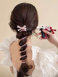 1入新款春夏可愛的蝴蝶結泡泡編發工具髮帶，高端電話線髮圈，髮飾女士必備