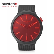 Swatch Big Bold MIDNIGHT MODE SB05B111 Red Silicone Strap Watch