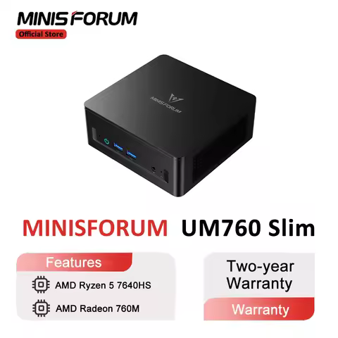 MINISFORUM Mini PC UM760 Slim AMD Ryzen 5 7640HS Mini Computer Windows 11 DDR5 16GB 1TB SSD Bluetoot
