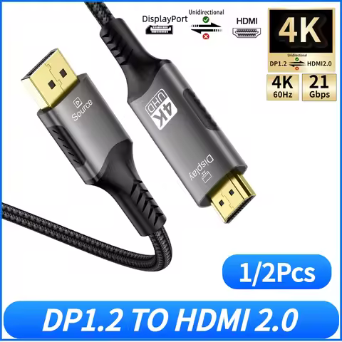 1/2Pcs 4K DisplayPort to HDMI Adapter Cable DP 2.1 4K@60Hz 2K@120Hz [DP Alt Mode] Compatible with Ga