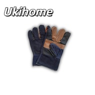 Ukihome ถุงมือหนังผสมผ้ายีนส์ ยาว 10นิ้ว รหัส H31001