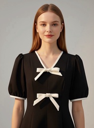 Lavori เดรส รุ่น Marina dress เดรสกระโปรงทรงเอ แต่งโบว์ ​(LAV76)