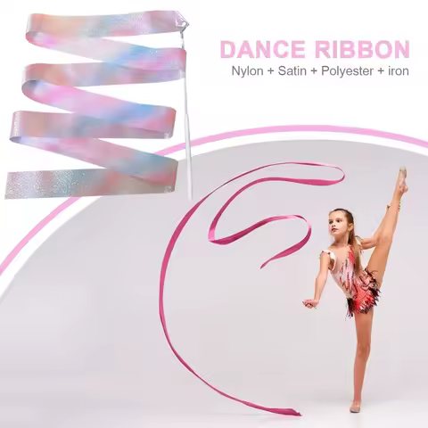 2/4M Flashing Dance Ribbon with Wand Colorful Gymnastic Ribbon Aesthetic Twirling Ribbon Streamer fo