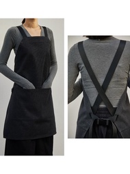 VIRGO STUDIO 簡約內嵌式口袋設計雙肩交叉牛仔圍裙帆布圍裙可定