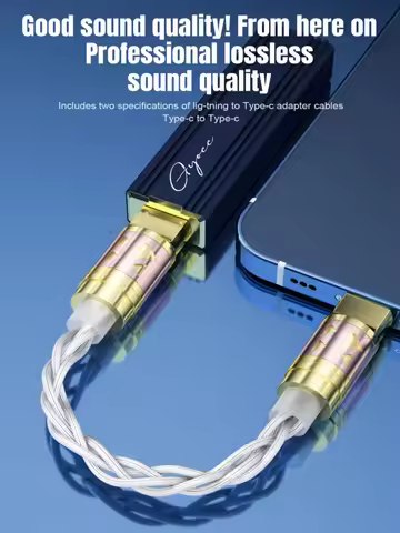 OTG Type C Audio Converters 4-Core Single Crystal Copper Silver Plated Headphone Adapter AUX Connect