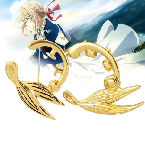 Japanese Anime Novel Violet Evergarden Badge Buttons Brooch Gold Color Cosplay Brooches Prop Denim S