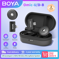 BOYA Omic-U/D Wireless Lavalier Microphone System Compatible with iPhone, 50M Los Range, Hi-Fi Audio, Smart Noise Cancellation, 15H Duration, Mini Lapel Mic for Recording Vlogging Interview