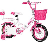TING kids bike Foldable Children's Bicycle, Handlebar Seat Height Adjustable, With Auxiliary Wheels, 12/14/16/18 Inch, Three Colors Optional (Color : Pink, Size : 90x65cm)