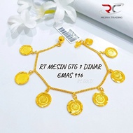 RANTAI TANGAN MESIN GANTUNG 7 DINAR EMAS TULEN 916 GELANG TANGAN GTG SYILING EMAS 916 COIN PENDANT B