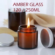 DIY CANDLE Amber Glass Jar Lilin Kaca bottle Making Aromatherapy Cream Cosmetic bottle Gold Silver Black Aluminum Cap