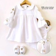 baju muslim gamis dress putih aqiqah earth tone aqila bayi perempuan