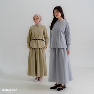 KEMEJA Hanamika | Haruka One Set Oversized Shirt Long Sleeve Maxi Skirt Elastic Waist Women