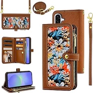 Floral Wallet Case for Samsung Galaxy A56 5G with Wrist/Shoulder Strap Flip Zipper Purse, Luxury PU 
