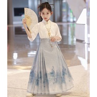 ชุดสูทกระโปรงหน้าม้าสำหรับเด็กผู้หญิง,ใหม่ฤดูร้อน2024ชุดราชวงศ์หมิงแบบจีนสไตล์โบราณชุดจีนปรับปรุงใหม่