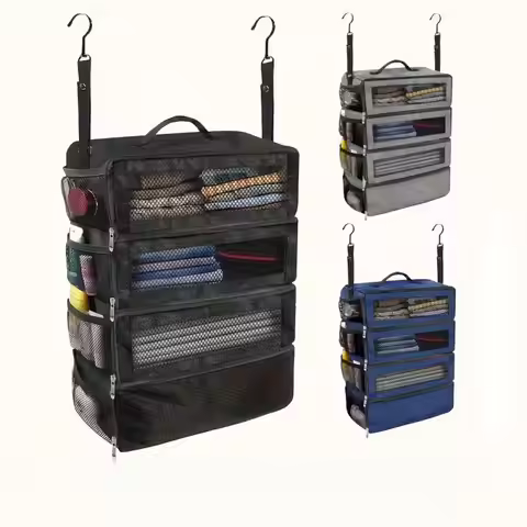 Suitcase Organizer-Large Capacity Travel Luggage Organizer Hanging Shelve Packing Cube Closet Collap