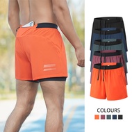 Men Marathon Running Sport Shorts 2 In 1 Gym Fitness Training Jogging Shorts With lining back waist 