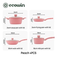 Ecowin Cookware Peach Series Pink Ceramic Rock Non-stick Pan Set 4 Pcs -  Wok + Milk Pan + Frying Pa