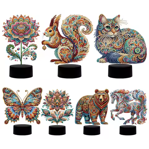 Flower Animal Diamond Painting LED Lamp with Tools Diamond Painting Night Light Acrylic for Bedroom 
