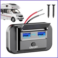 RV USB Outlet 2 Ports USB Charger Socket Waterproof Motorcycle Charger DC 12-24V 66W Quick Charger S
