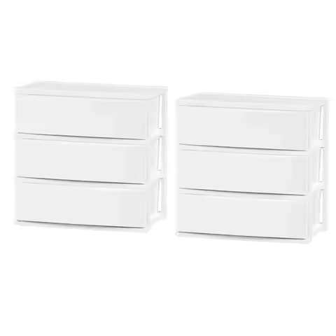 IRIS 3 Wide Drawer Storage, Organizer Unit for Bedroom, Living Room, White, Set of 2
