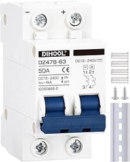 50 Amp DC Circuit Breaker 12-240V 2P (16A 20A 32A 63A 100A Optional) Solar Disconnect switches DIN R
