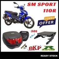 (SM Sport 110R) BKP 30L Top Box Motorcycle+Rapido Adjustable Rack Rak Lipat Motorcycle Accessories