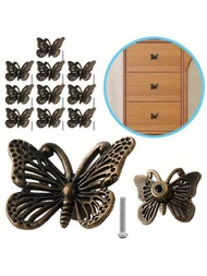 5入組古董蝴蝶形梳妝台抽屜把手，合金廚房柄適用於木質、衣櫥、珠寶盒、裝飾柄木工拉手