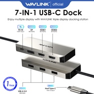 WAVLINK แท่น USB จอแสดงผลสามตัว C แท่นวางมือถือแล็ปท็อป7-In-1พร้อมไฟ95W เครื่องเดียว8K Triple 4K/60H